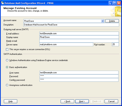 SQL SERVER - 2008 - Configure Database Mail - Send Email From SQL Database step-6 AddAccount 